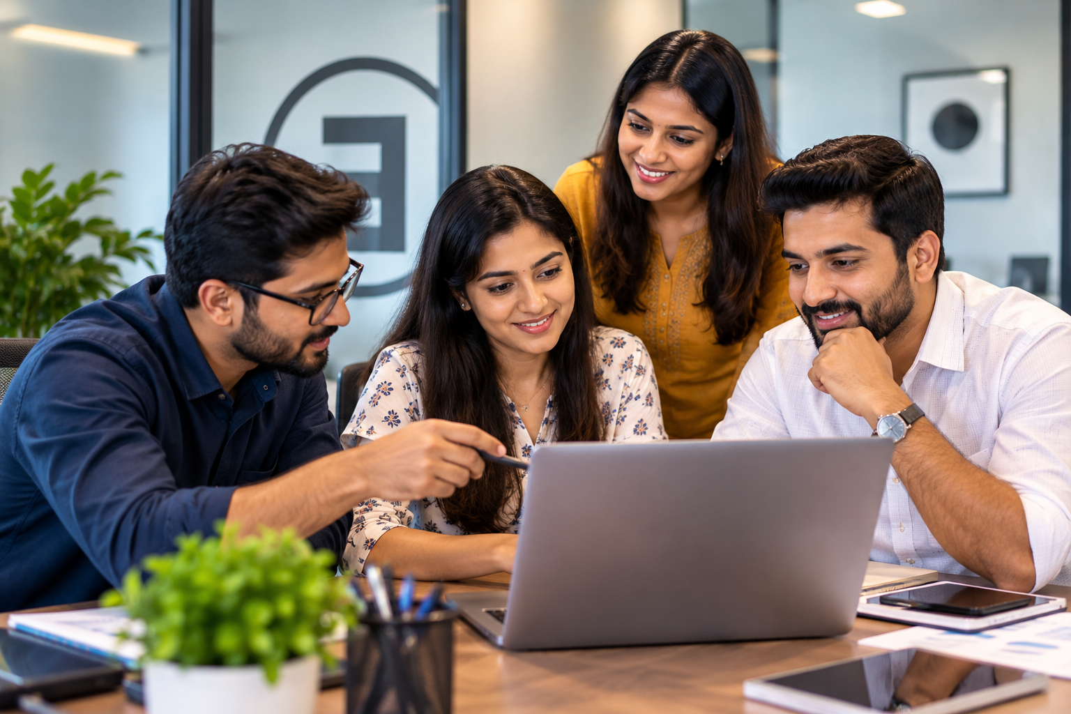 Indian digital marketing team discussing business strategy